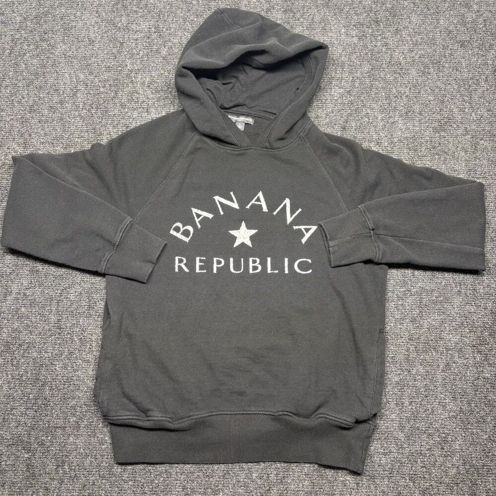 Banana Republic Hoodie Mens Small Black Pullover Sweatshirt Logo Star Graphic